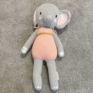 Charming Knit Elephant Plush in Gray and Pink